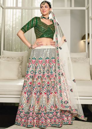 White Embroidered Silk Lehenga Choli & Dupatta