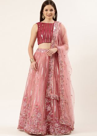 Pink Sequins Embellished Net Lehenga Choli