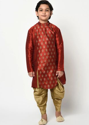 Readymade Maroon Dhoti Kurta In Angrakha Style