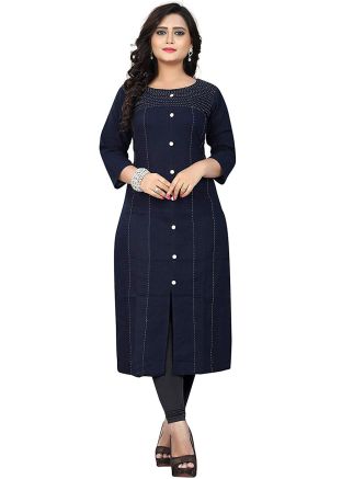 Navy Blue Readymade Embroidered Kurta Bottom