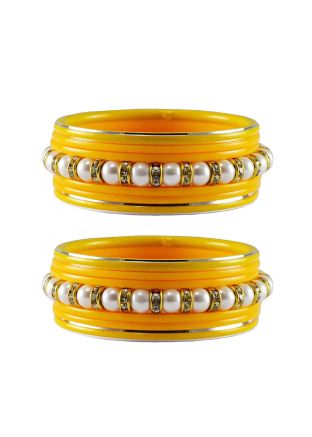 Pearl Beaded Yellow and White Bangle Set
