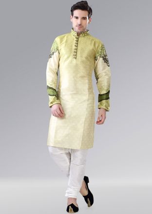 Readymade Yellow Green Shaded Printed Kurta Churidar