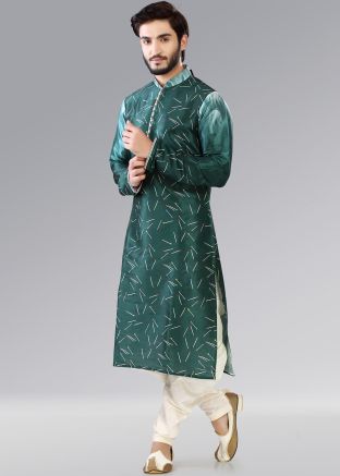 Readymade Green Shaded Printed Kurta Breeches Set