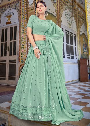 Green Embroidered Lehenga Choli With Dupatta