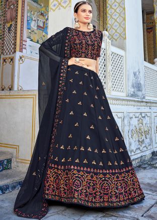 Blue Sequins Embellished Lehenga Choli & Dupatta