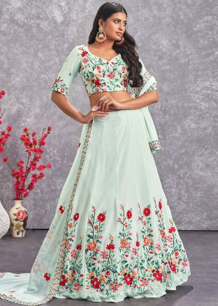 Green Embroidered Lehenga Choli In Georgette