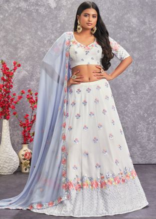 White Embroidered Lehenga Choli & Dupatta