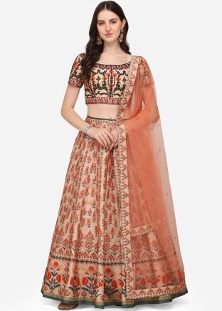 Peach Digital Printed Lehenga Choli In Art Silk