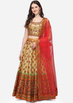 Yellow Floral Print Contemporary Lehenga Choli