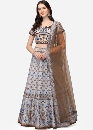 Blue Floral Print Bridesmaid Lehenga & Choli