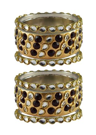 Stone Studded Black and Golden Bangle Set