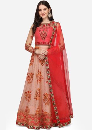 Cream Digital Printed Chanderi Lehenga Choli