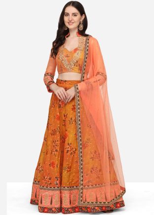 Orange Digital Floral Printed Lehenga Choli