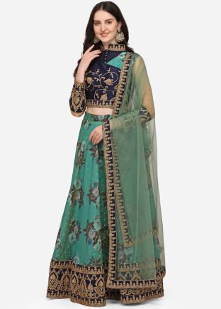 Green Embroidered Border Lehenga Choli In Chanderi