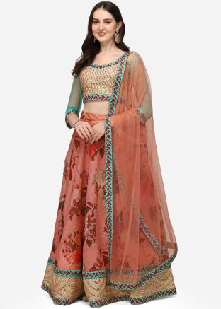 Peach Chanderi Lehenga Choli In Digital Floral Print