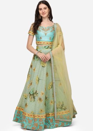 Green Digital Floral Printed Lehenga Choli & Dupatta