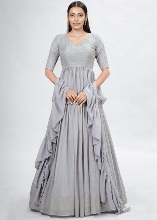 Grey Mukaish Work Georgette Lehenga