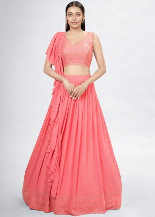 Pink Sequins Embellished Georgette Lehenga 