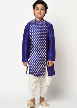 Blue Kids Readymade Printed Kurta With Dhoti