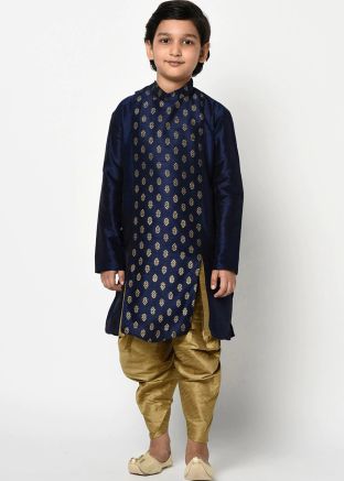Blue Printed Angrakha Style Readymade Dhoti Kurta
