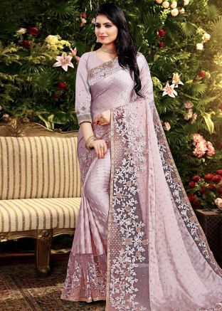 Purple Heavy Border Embroidered Saree