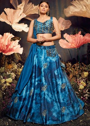 Blue  Lehenga Choli In Tie-Dye Shibori Print