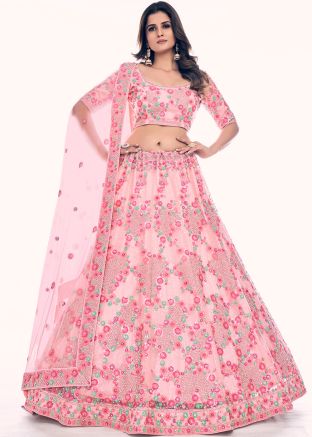 Pink Net Embroidered Lehenga Choli