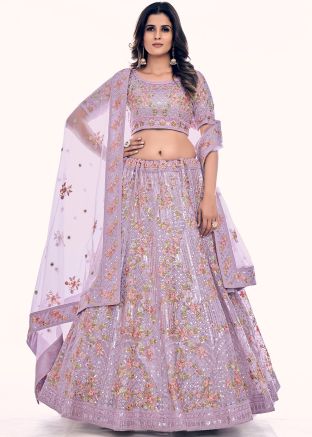 Purple Embroidered Net Lehenga Choli
