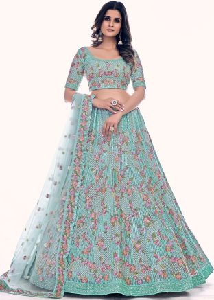Green Dori Embroidered Lehenga Choli In Net