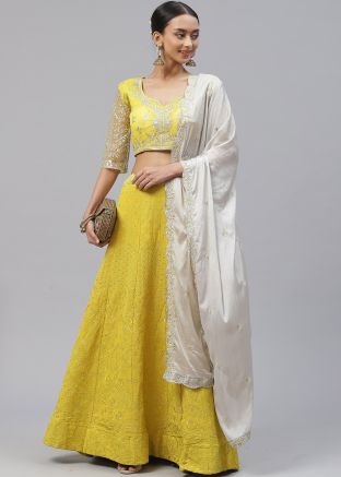 Yellow Resham Embroidered Lehenga Choli
