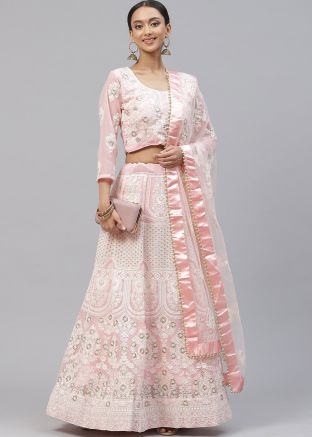 Pink Embroidered Georgette Lehenga Choli