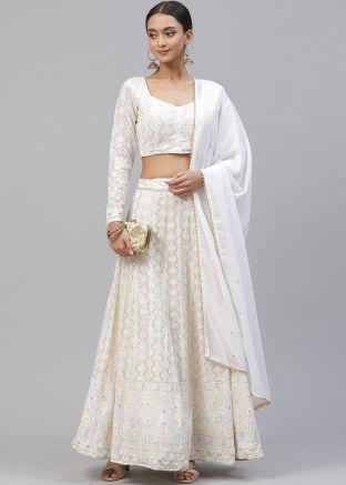 White Sequins Embellished Lehenga Choli