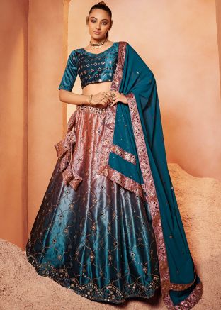 Blue Shaded Velvet Lehenga Choli