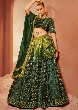 Green Embroidered Lehenga Choli In Velvet