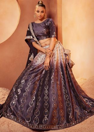 Purple Shaded Embroiderd Lehenga Choli In Velvet