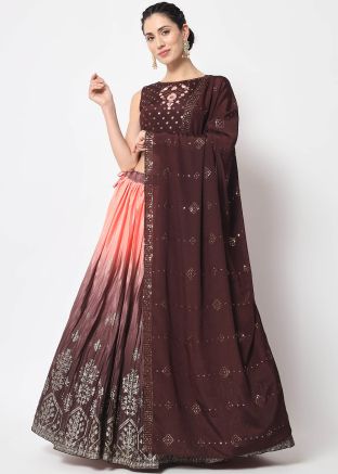 Brown Shaded Lehnega Choli In Chiffon