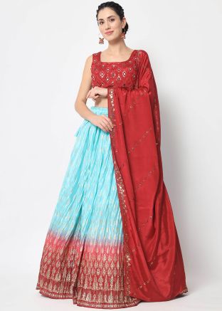 Blue Chiffon Lehenga Choli In Foil Print