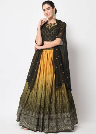 Green Shaded Embroidered Lehenga Choli In Chiffon