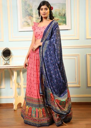 Pink Digital Print Lehenga Choli With Dupatta