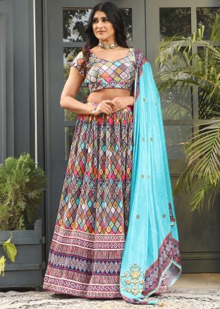 Multicolor Digital Print Lehenga Choli & Dupatta