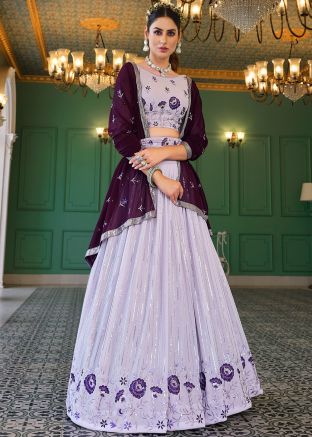Purple Embroidered Lehenga Choli In Georgette