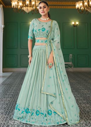Green Thread Embroidered Lehenga Choli In Georgette