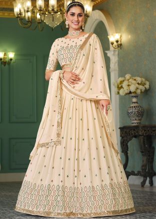 Beige Sequins Work Georgette Lehenga Choli