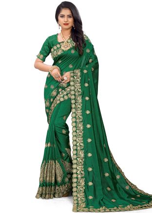 Green Embroidered Art Silk Heavy Border Saree