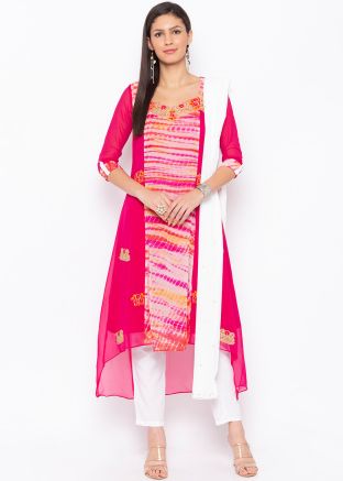 Readymade Pink Georgette Printed Pant Suit