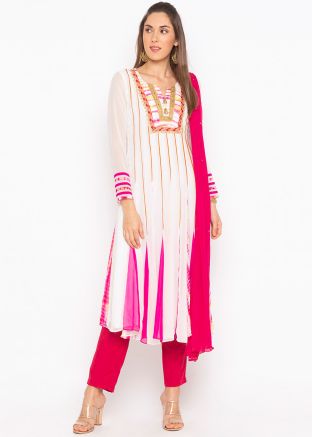 Readymade White Georgette Anarkali Salwar Kameez