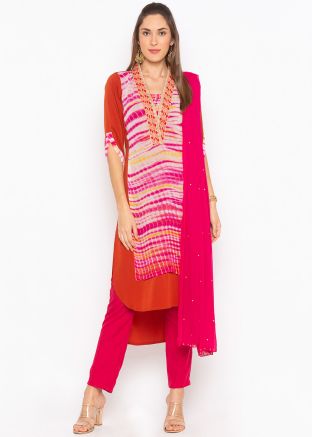 Readymade Orange Georgette Printed Pant Suit