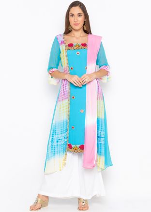 Readymade Blue Asymmetric Printed Pant Suit