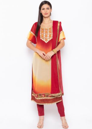 Readymade Yellow and Red Shaded Pant Suit