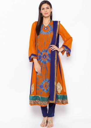 Readymade Orange Georgette Printed Pant Suit